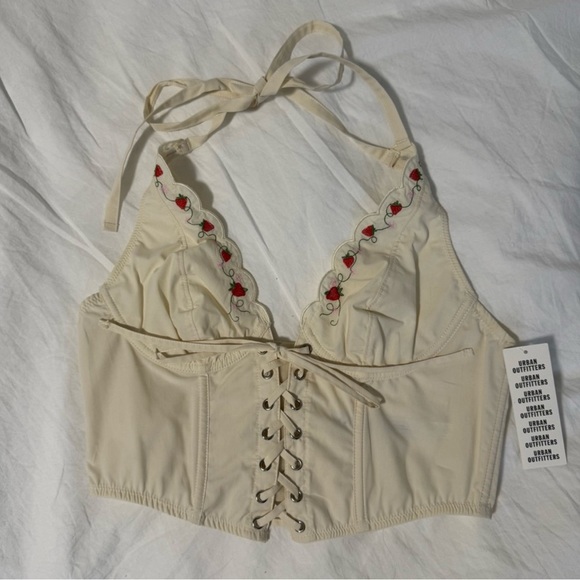 Urban Outfitters Tops - Urban Outfitters Beige Halter Top with Red Floral Detail